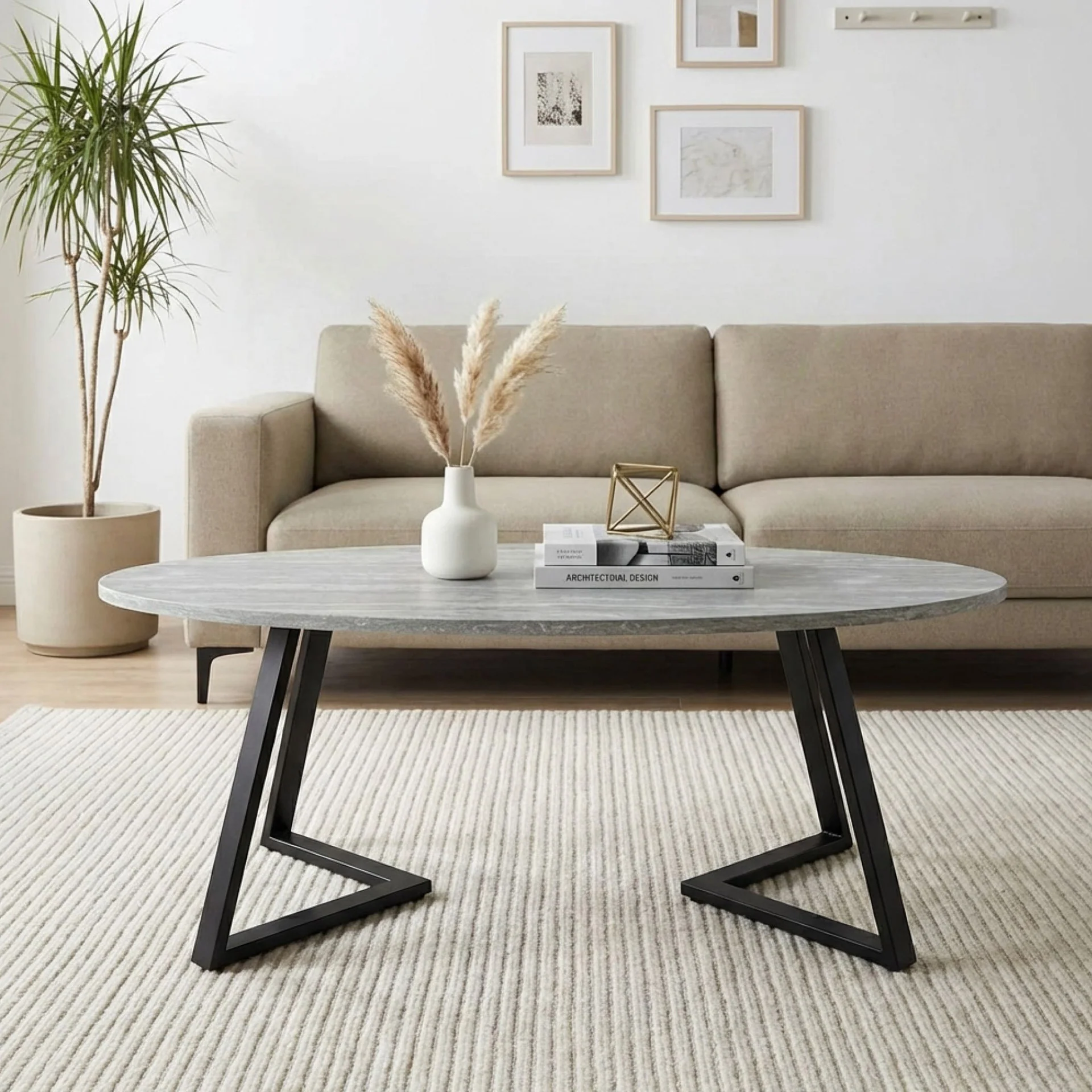 Ursula Oval Coffee Table 120 x 60cm - Grey + Black - Image 2
