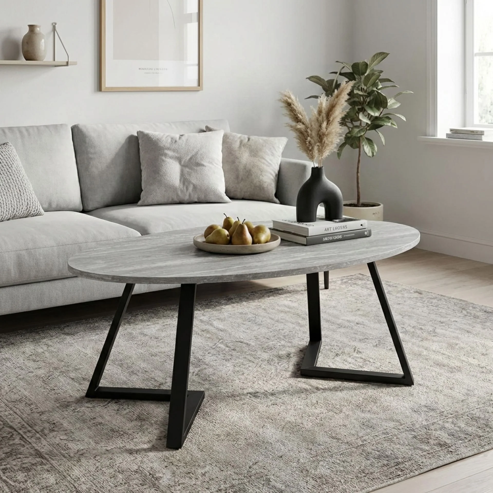 Ursula Oval Coffee Table 120 x 60cm - Grey + Black - Image 3