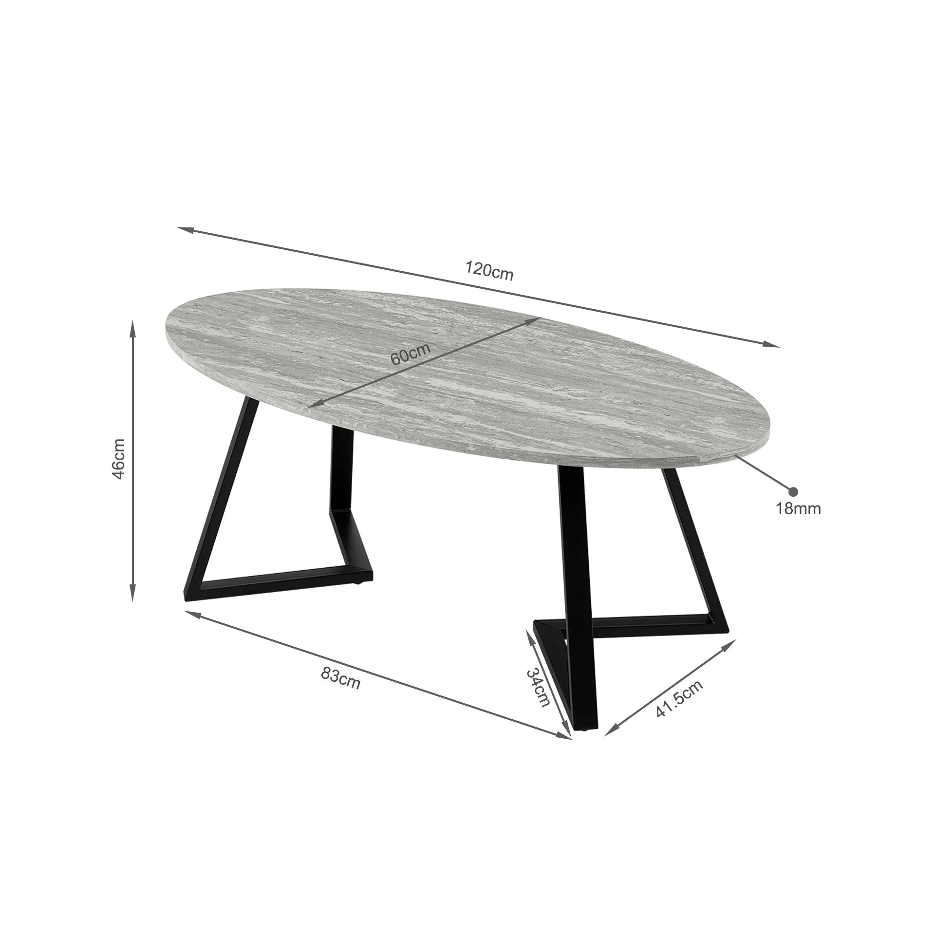 Ursula Oval Coffee Table 120 x 60cm - Grey + Black - Image 9