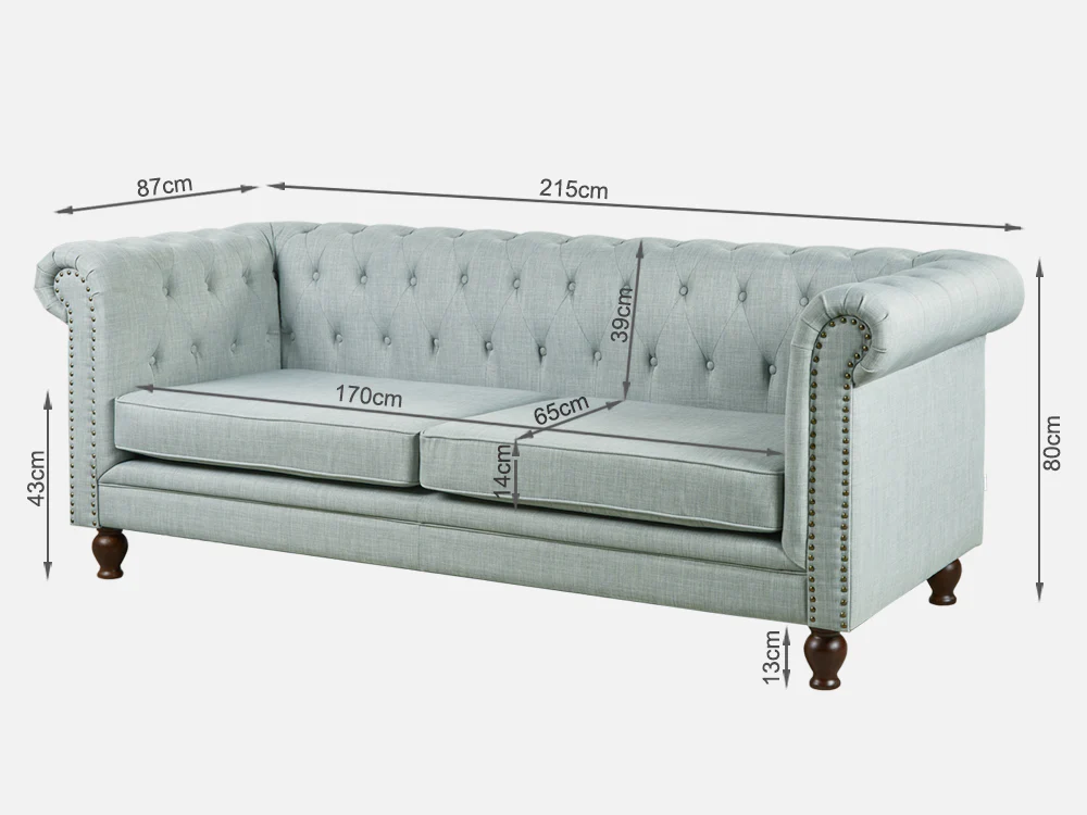VAGAS 3 Seater Fabric Sofa - LIGHT GREY - Image 9