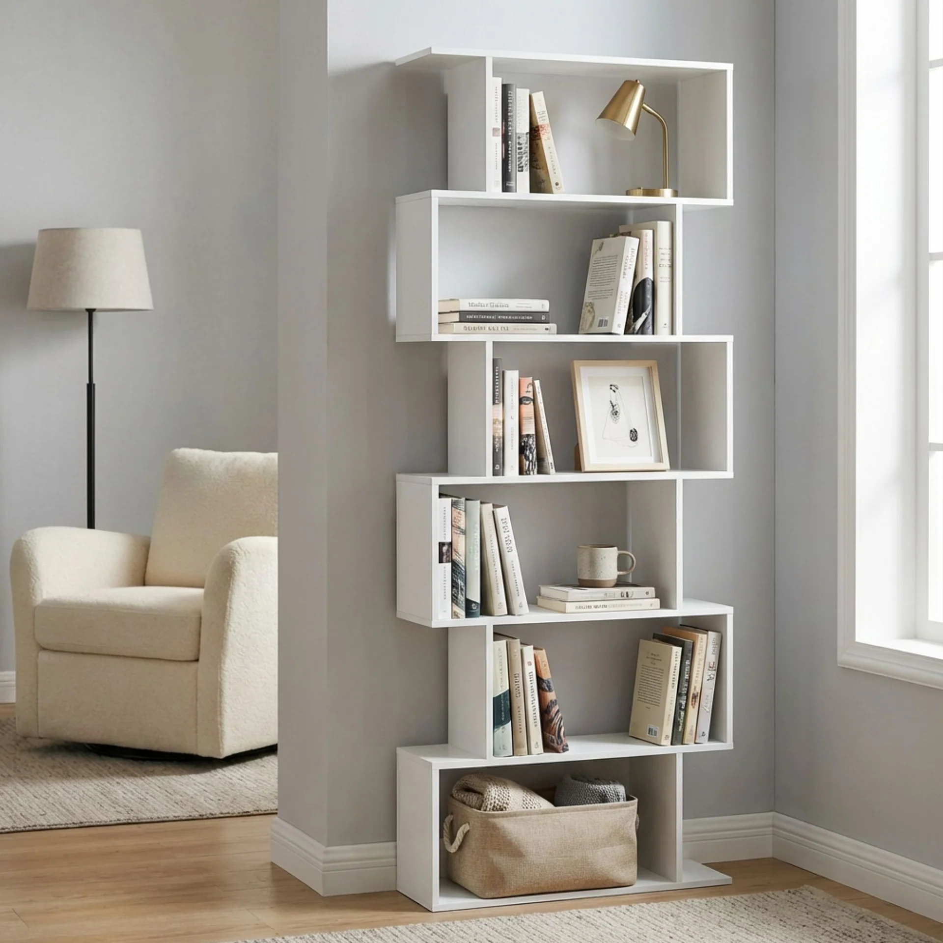 Verta 6 Tier Bookshelf Display Shelf - White - Image 6