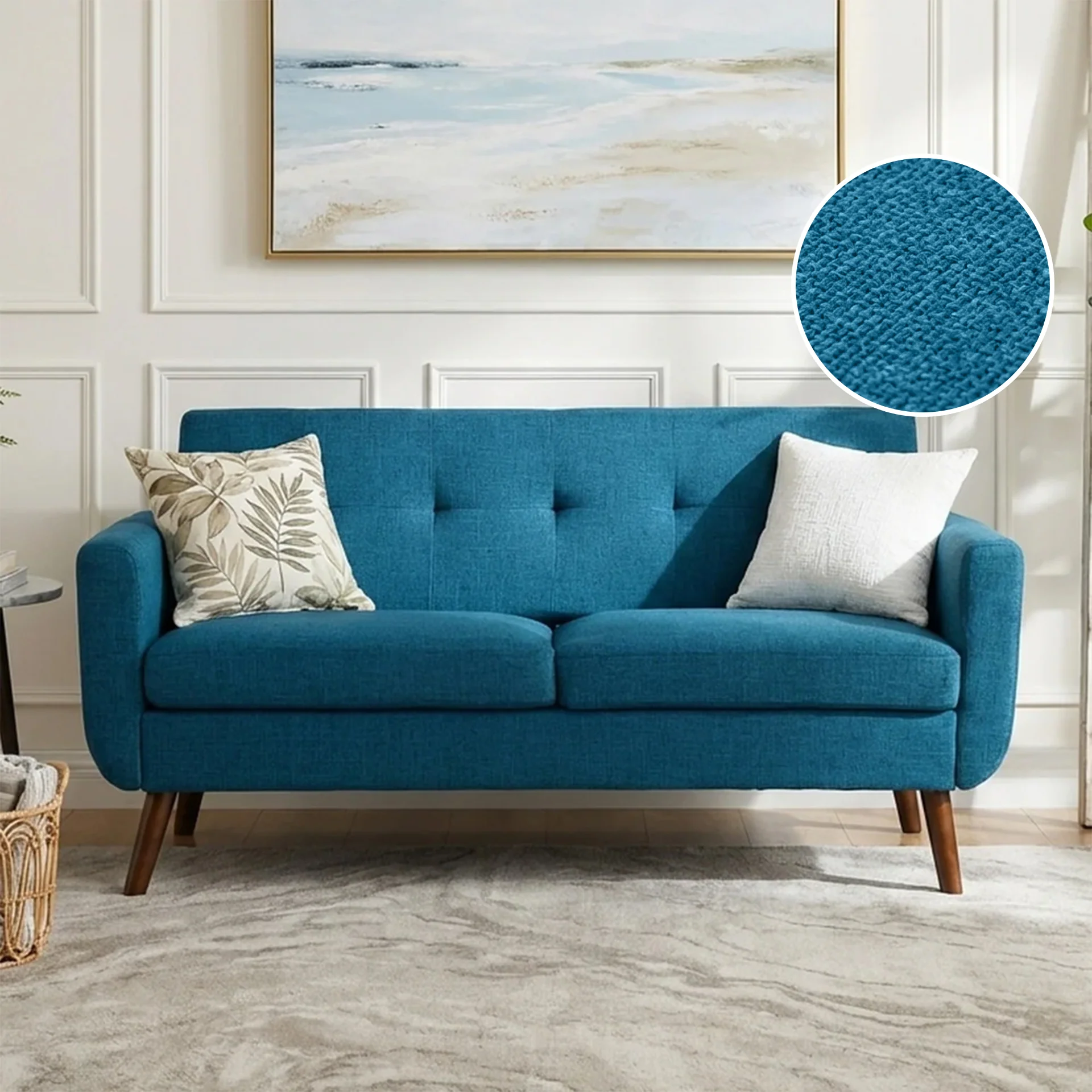 Vibe Linen 2 Seater Sofa - Blue - Image 2
