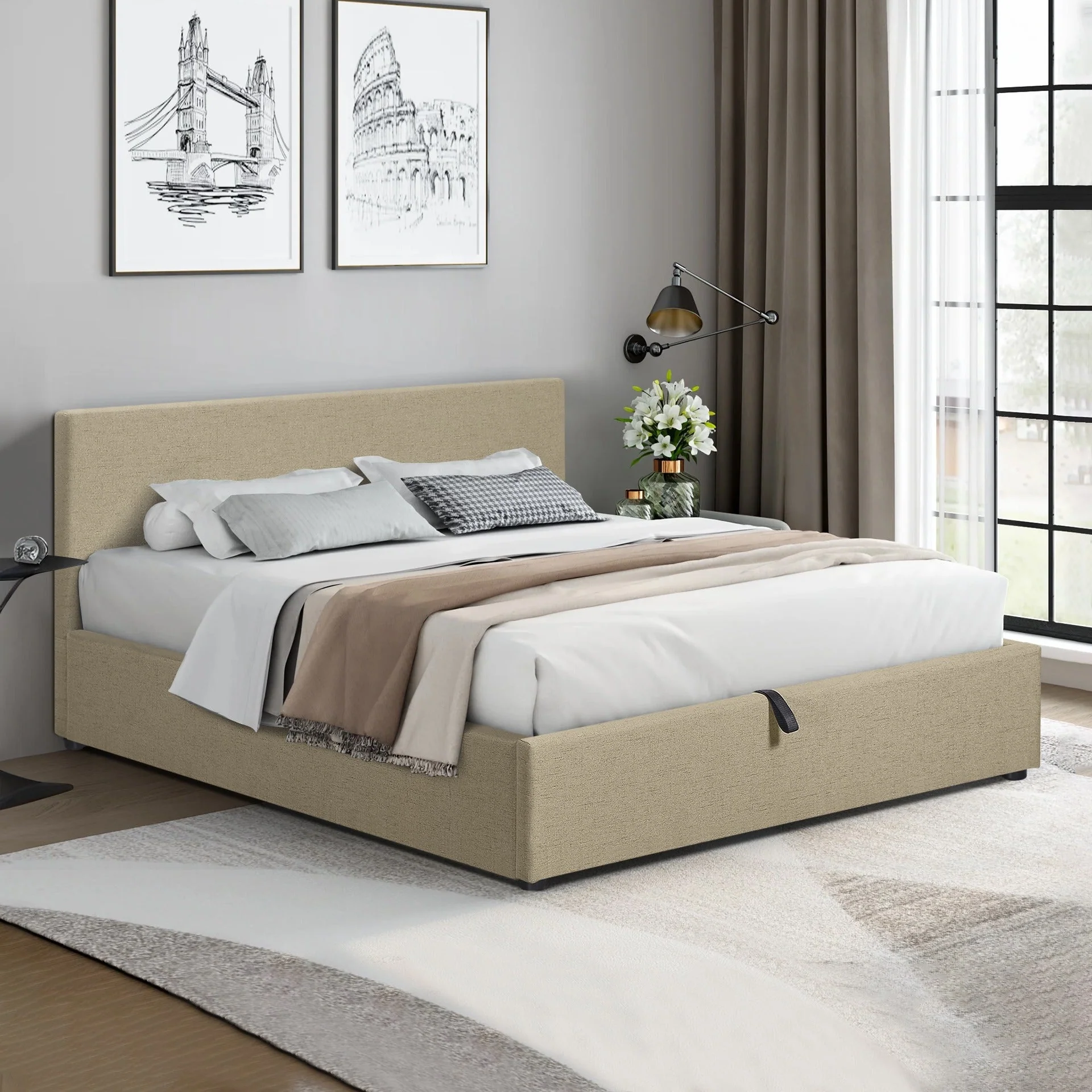 Violet Double Gas Lift Bed Frame - Beige - Image 4