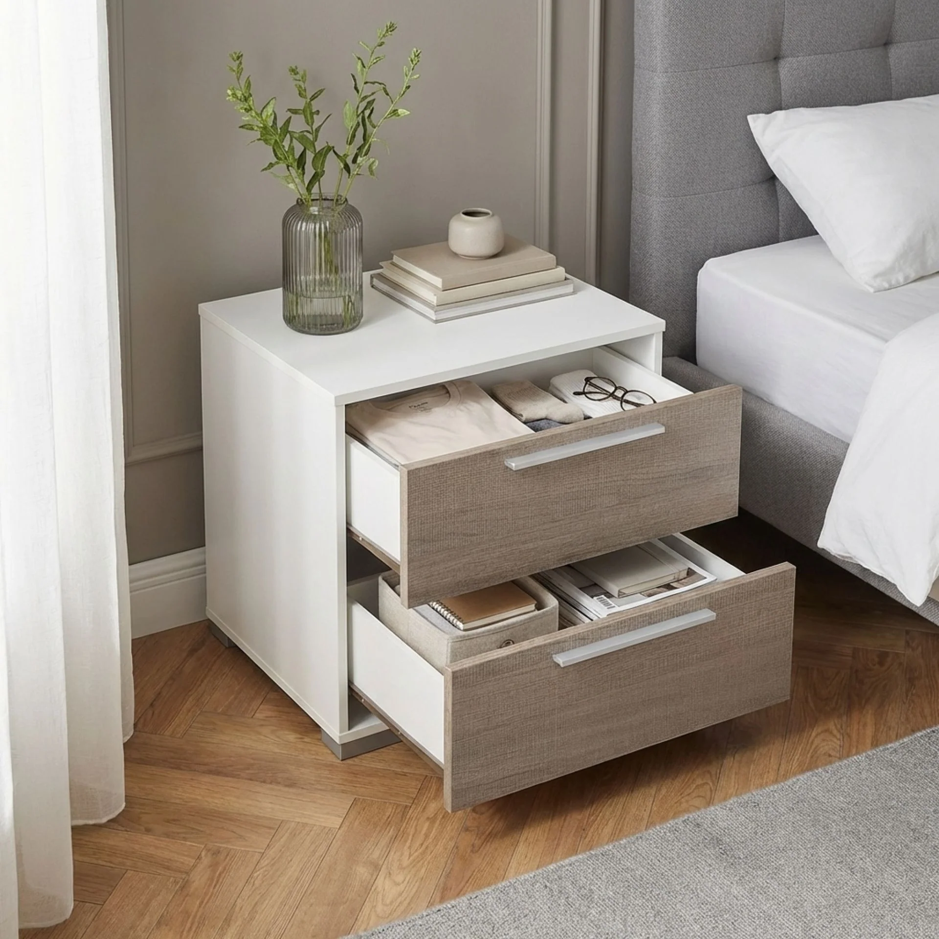 Waipoua Bedside Table Nightstand - Grey Oak - Image 2
