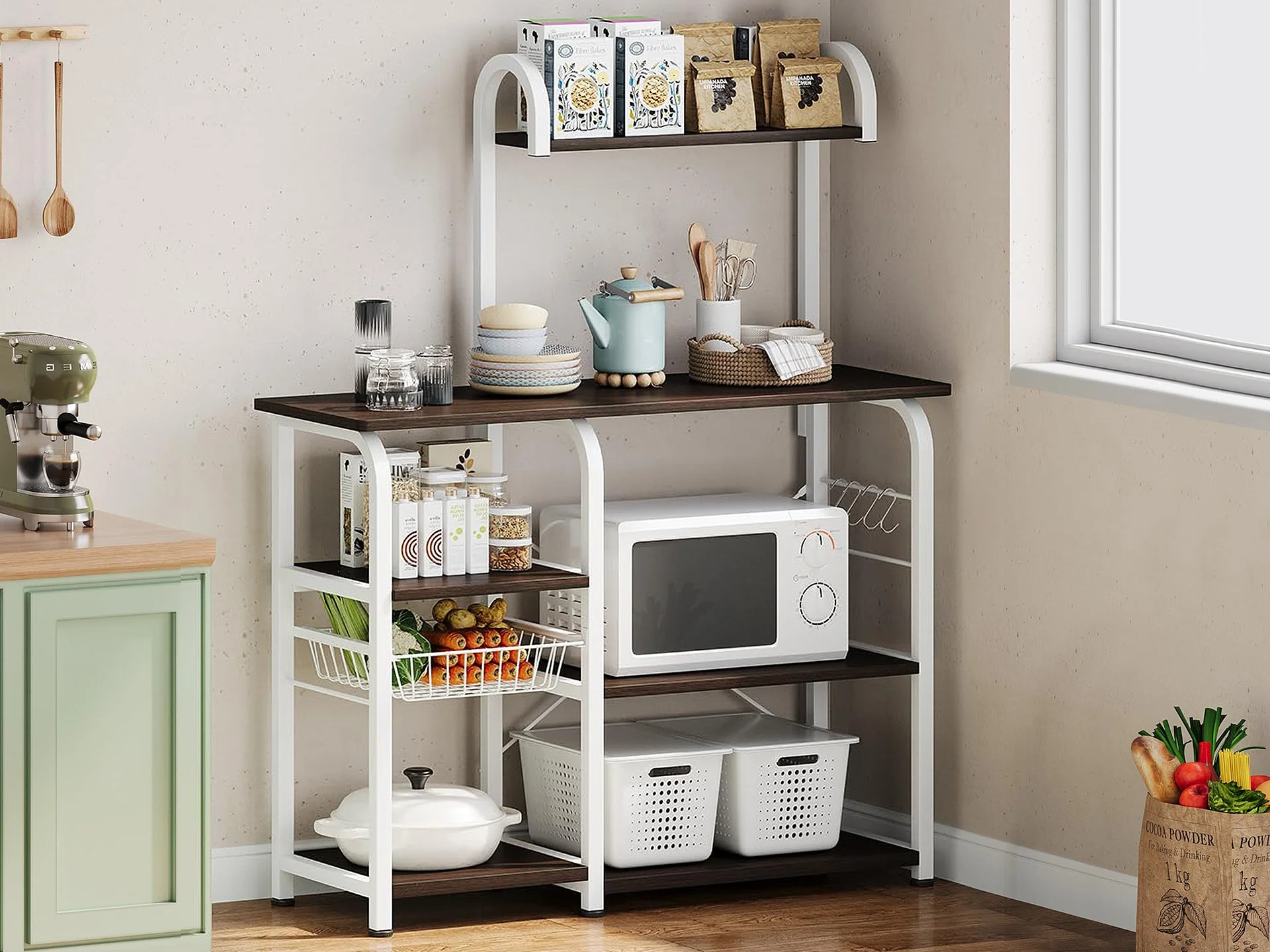 Ward Kitchen Storage Shelf Microwave Stand - Black Walnut