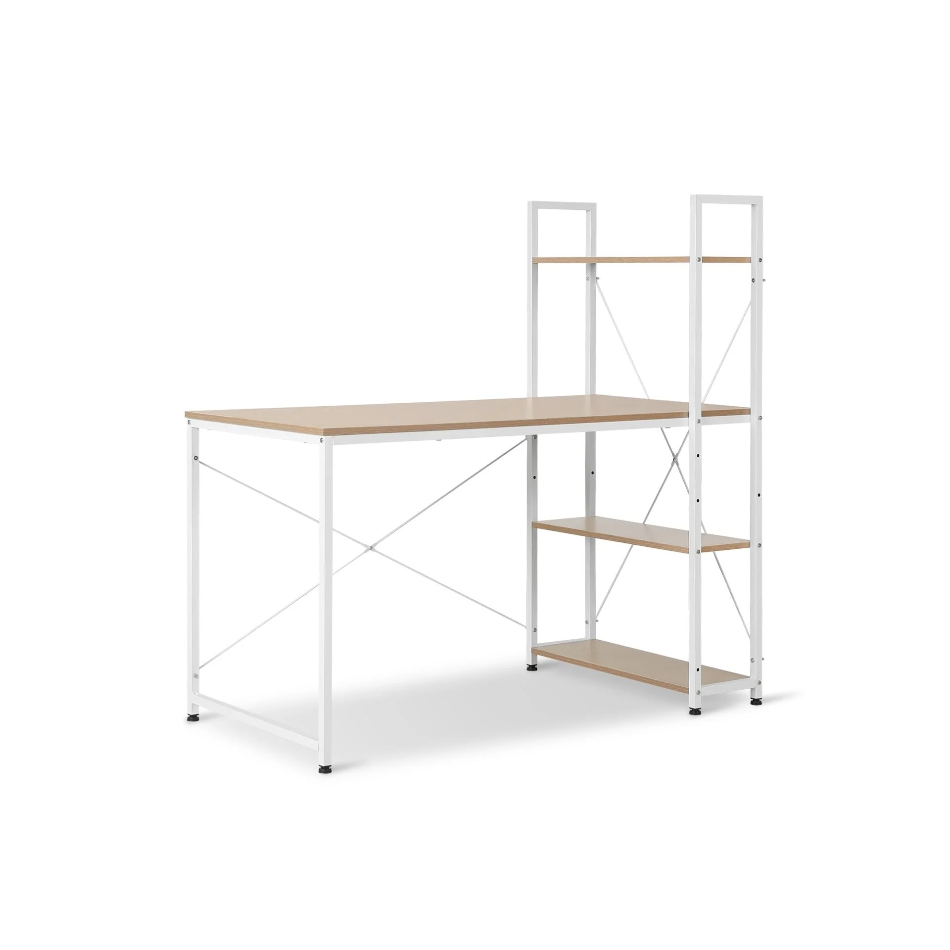 William 120cm Computer Desk with Bookshelf - White + Natural - Image 2
