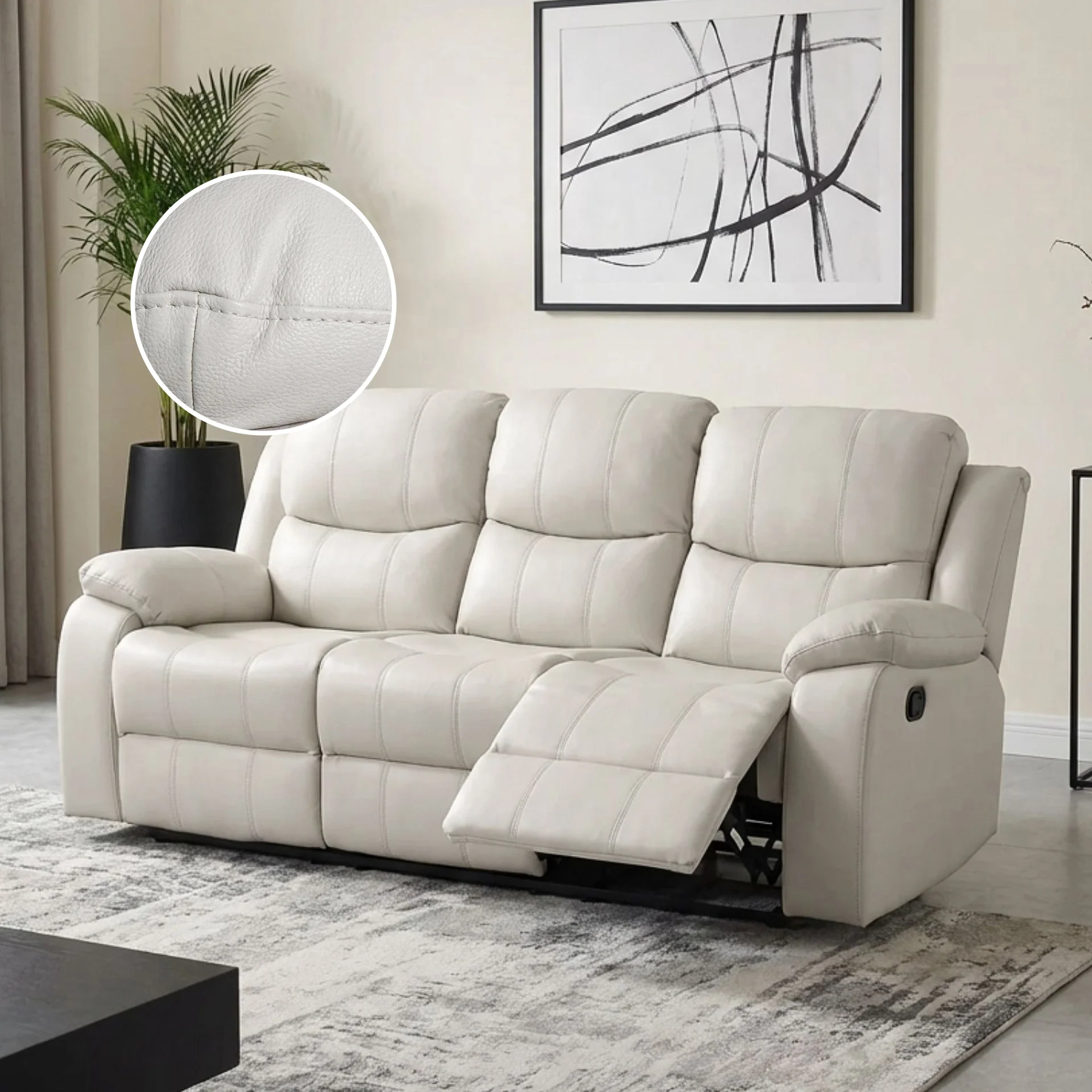 Wilson Manual 3 Seater Recliner Sofa - Beige - Image 2
