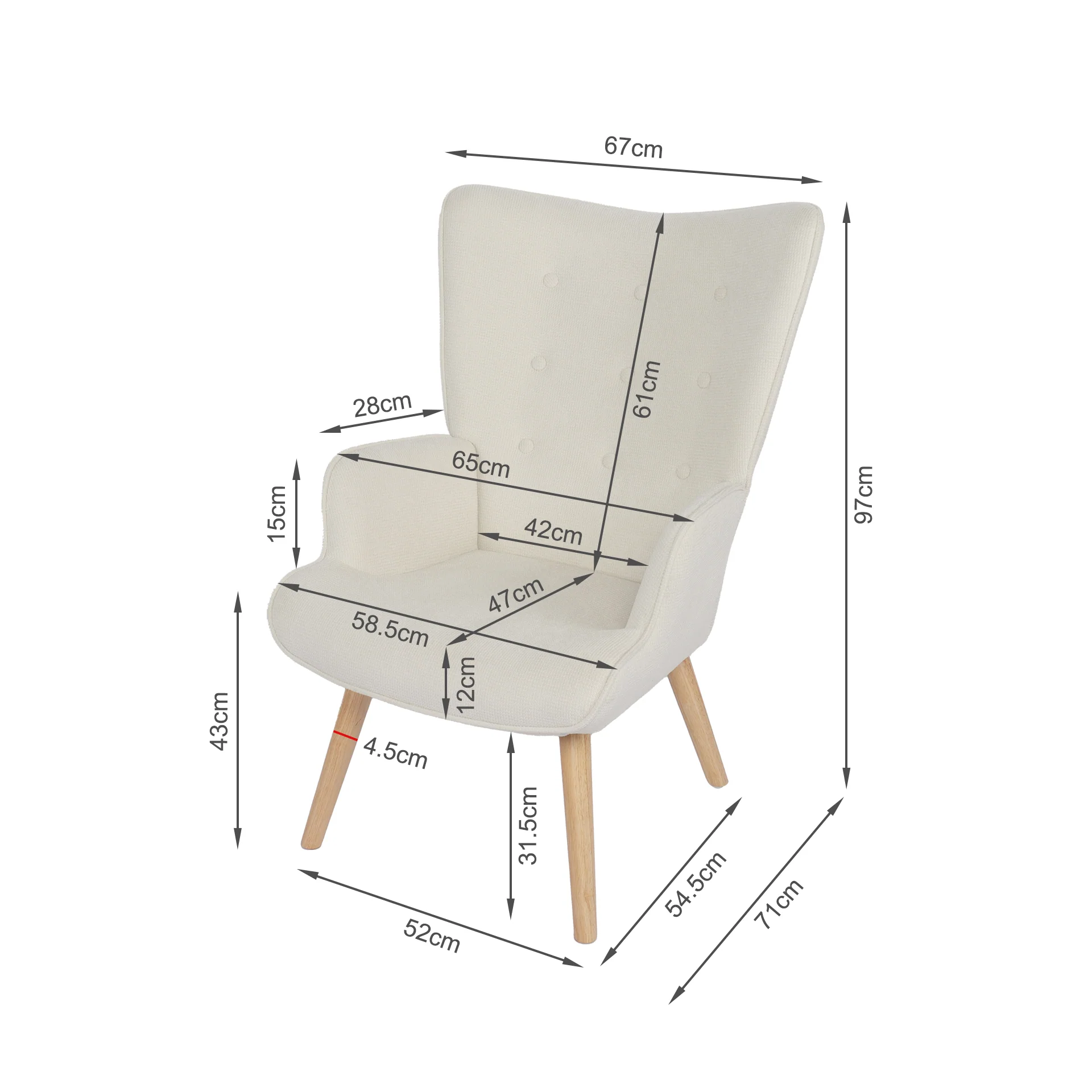 Wing Linen Armchair - Beige - Image 13
