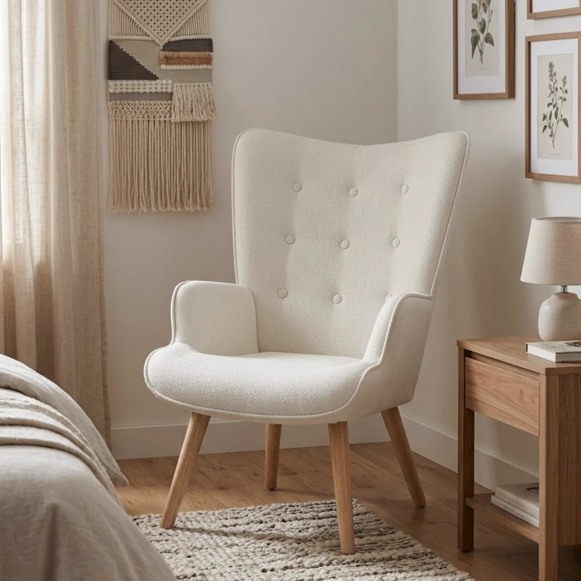 Wing Linen Armchair - Beige - Image 4