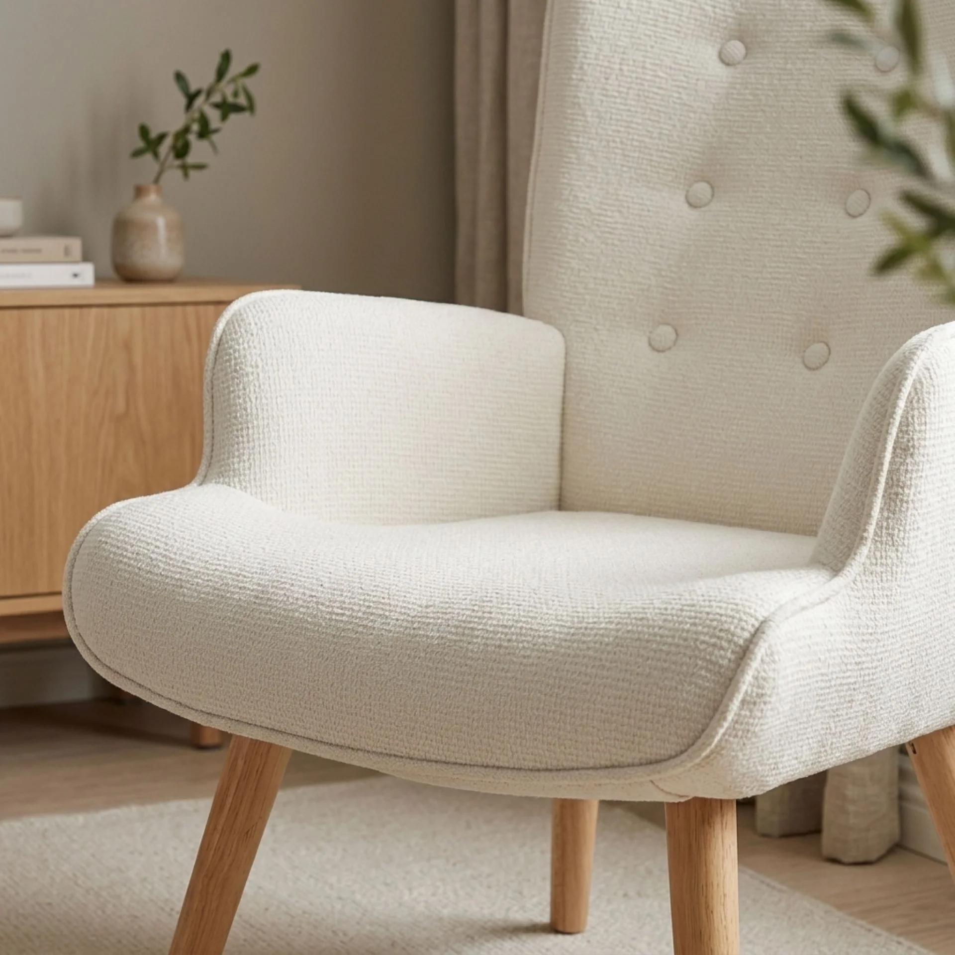 Wing Linen Armchair - Beige - Image 6