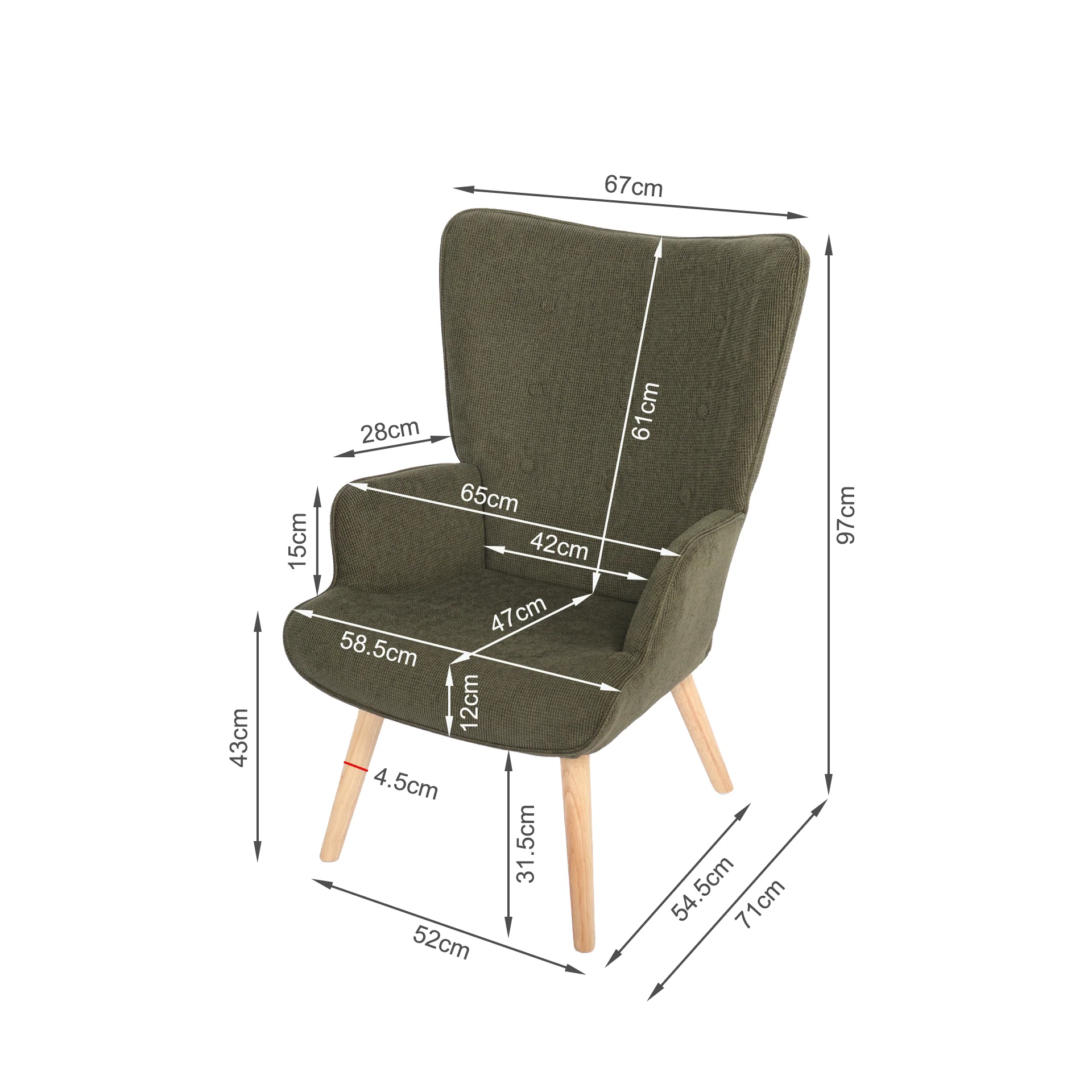 Wing Linen Armchair - Dark Green - Image 13