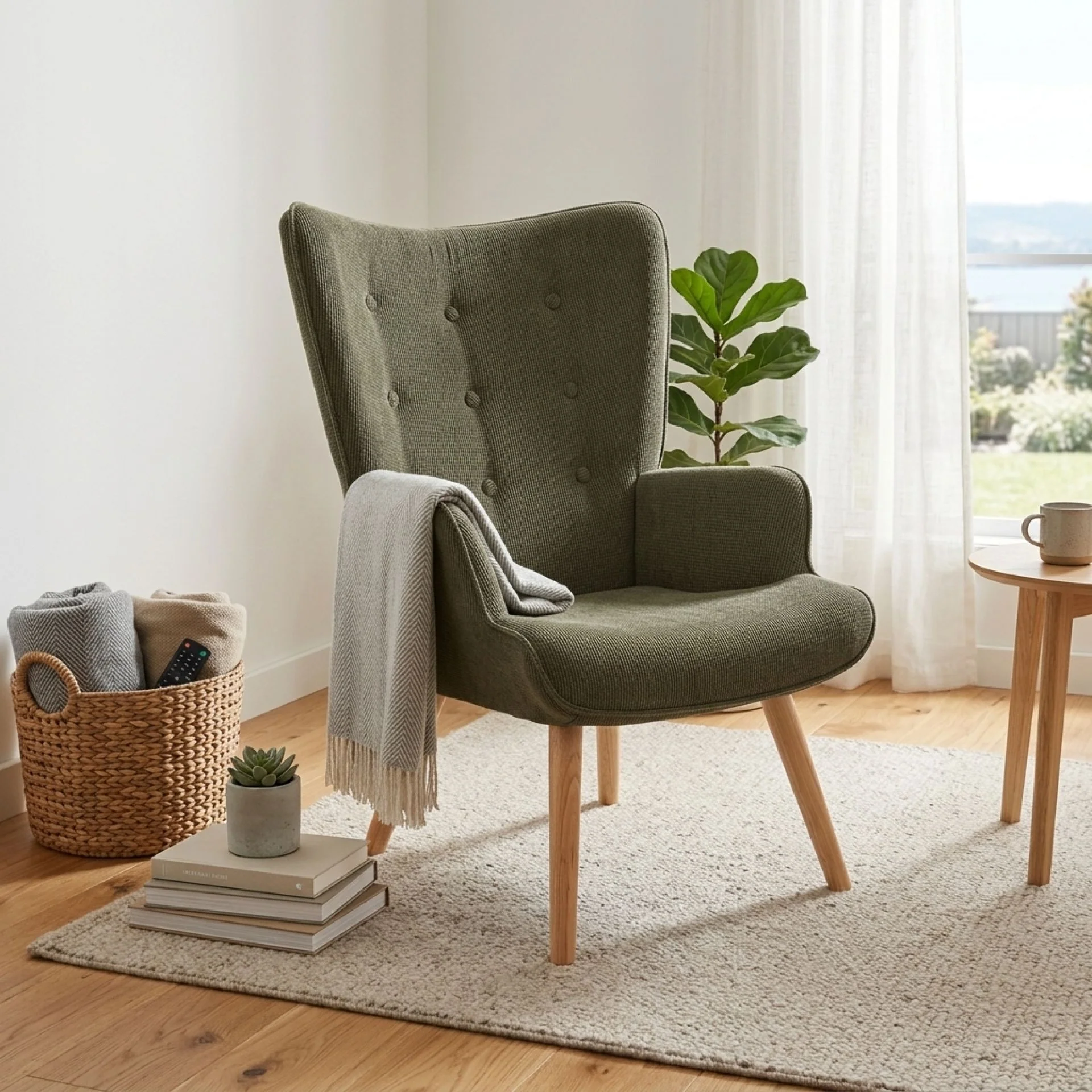 Wing Linen Armchair - Dark Green - Image 3