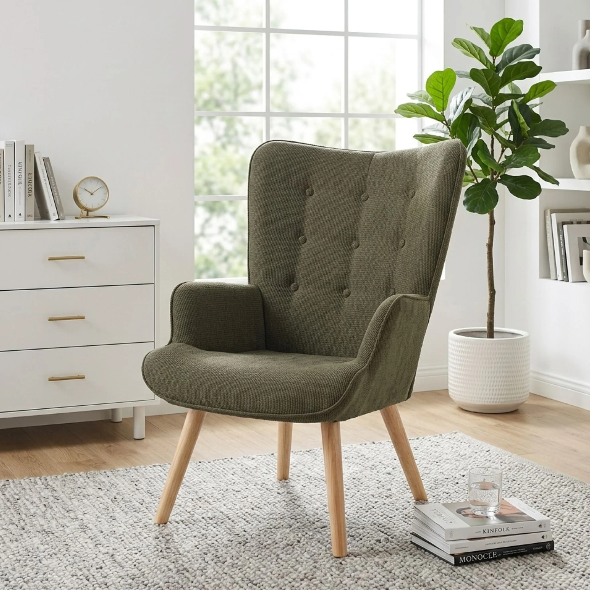 Wing Linen Armchair - Dark Green - Image 4