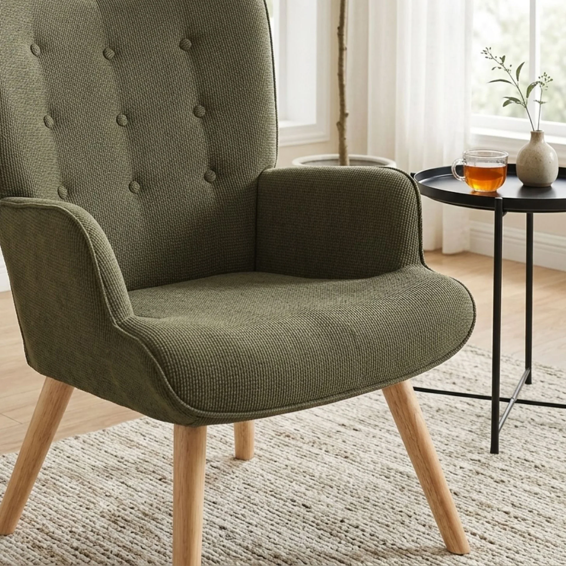 Wing Linen Armchair - Dark Green - Image 6