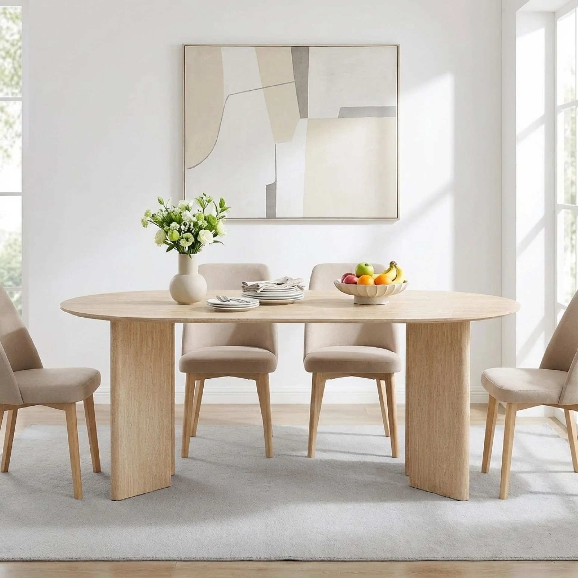 Xanthe Oval Dining Table 180 x 90cm - Travertine - Image 2
