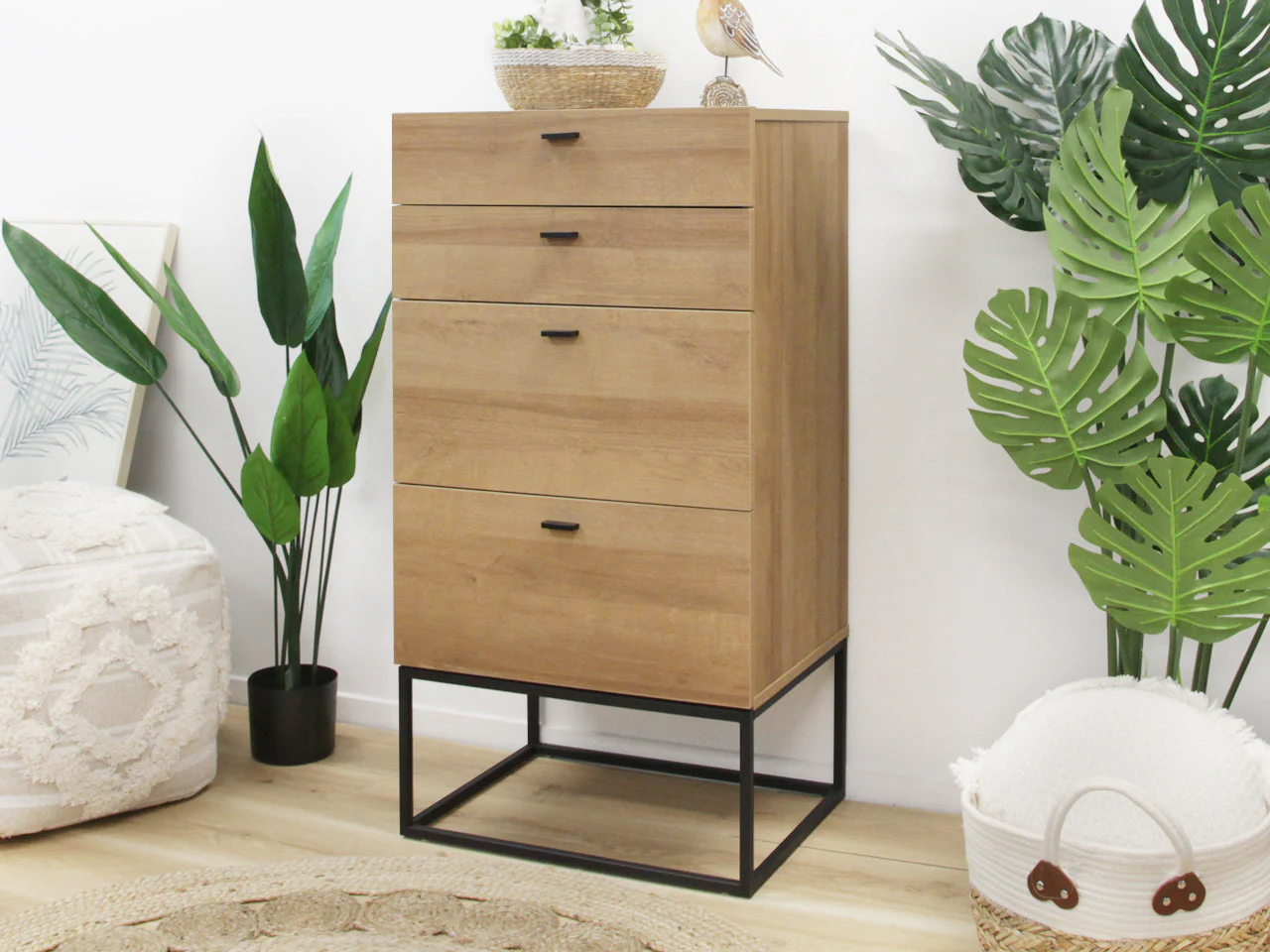 XOAN Wooden Tallboy 4 Drawers - Oak