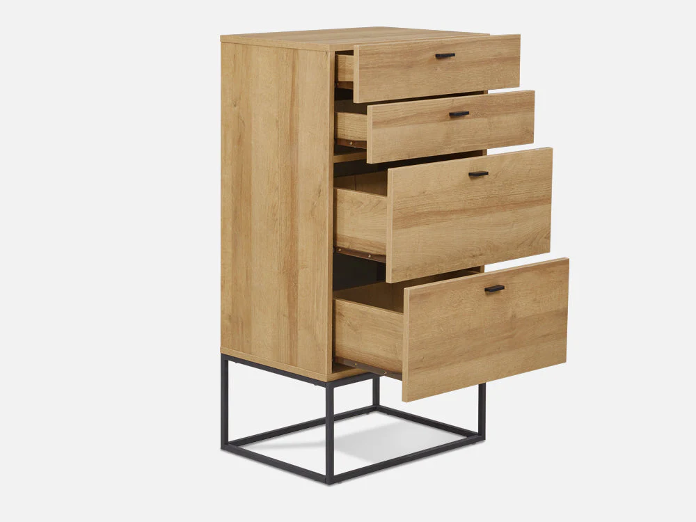 XOAN Wooden Tallboy 4 Drawers - Oak - Image 6