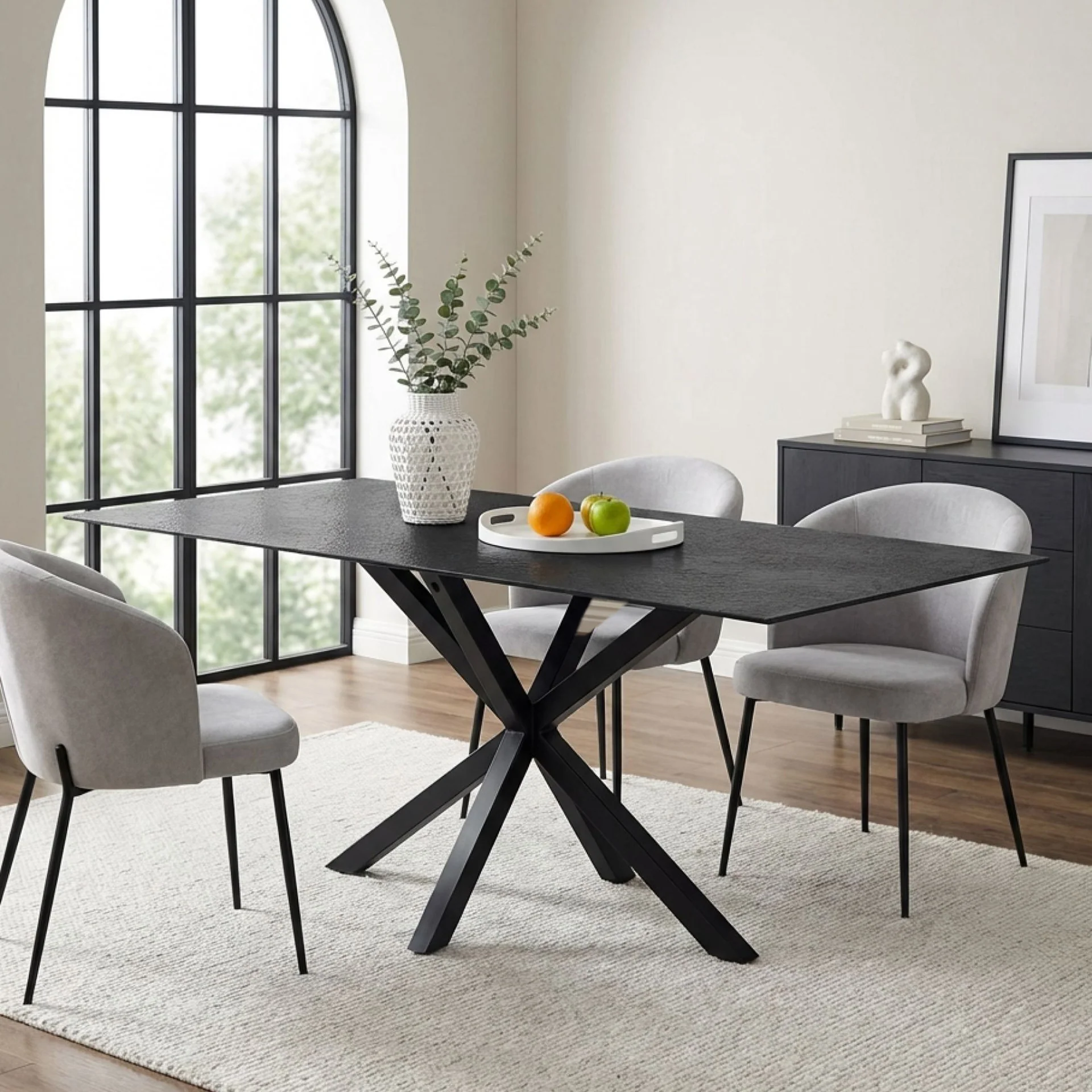 Zander Fused Glass Rectangle Dining Table 180 x 90cm - Black