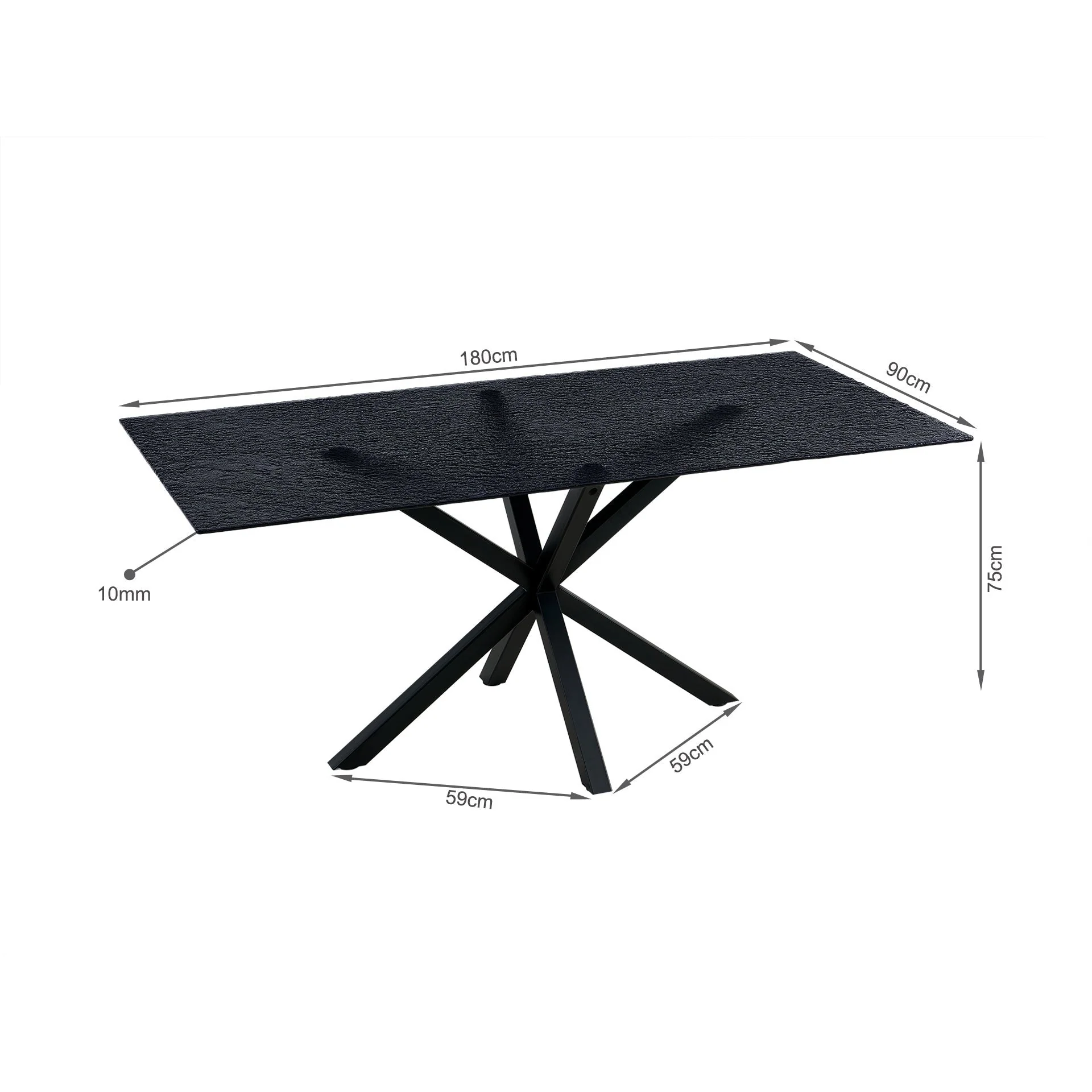 Zander Fused Glass Rectangle Dining Table 180 x 90cm - Black - Image 10