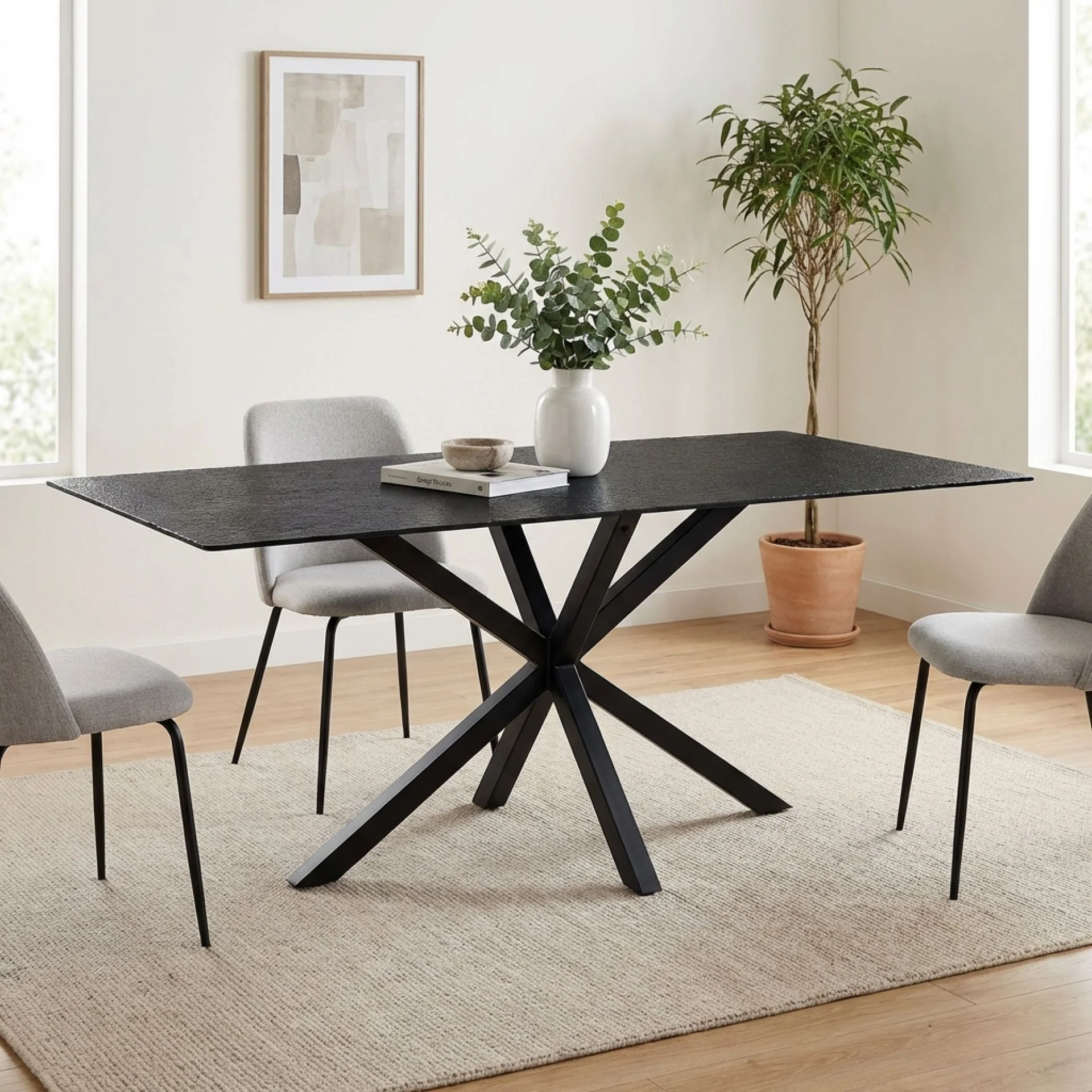 Zander Fused Glass Rectangle Dining Table 180 x 90cm - Black - Image 2
