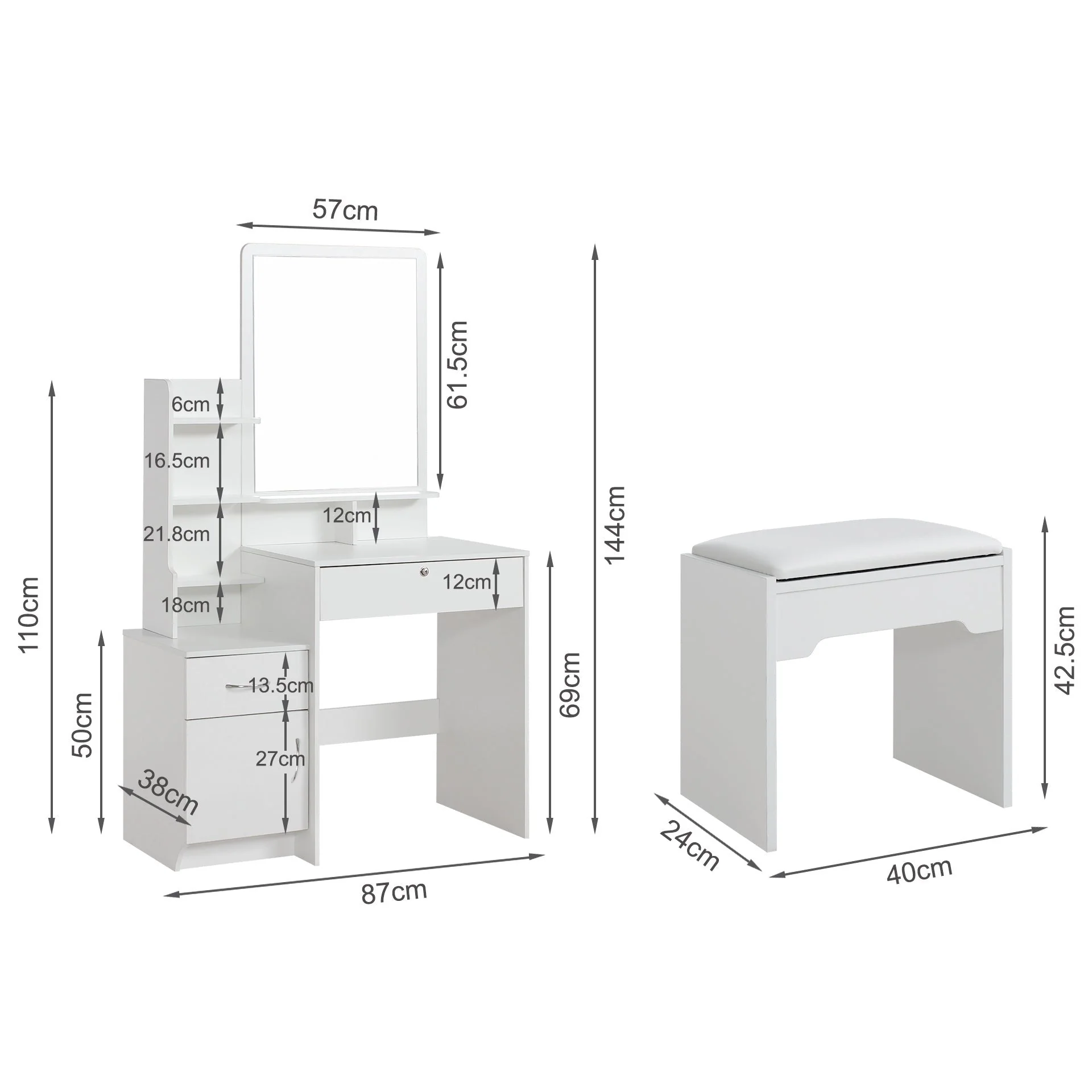 Zinnia 2 Drawer Dressing Table Set 2pcs - White - Image 12