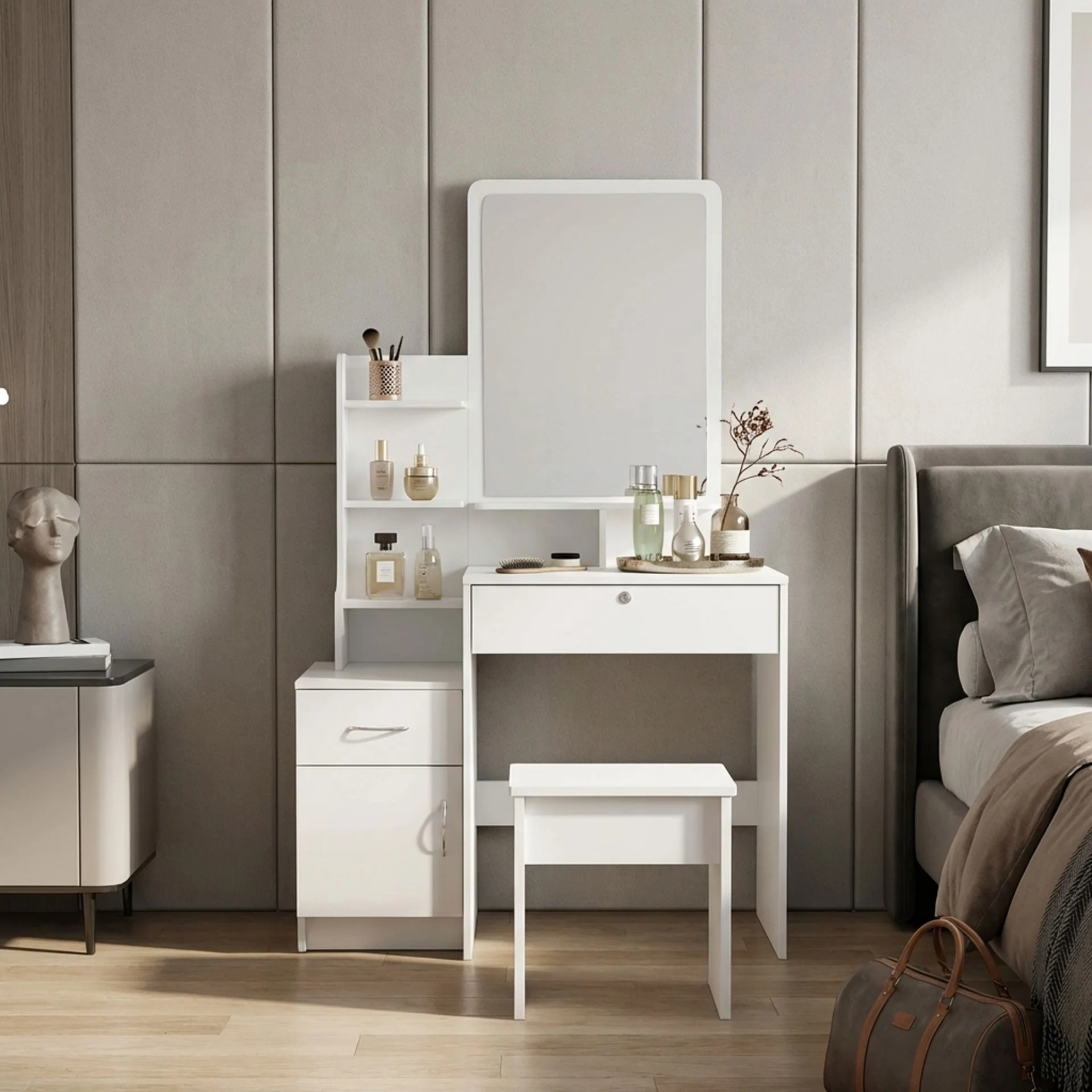 Zinnia 2 Drawer Dressing Table Set 2pcs - White - Image 4