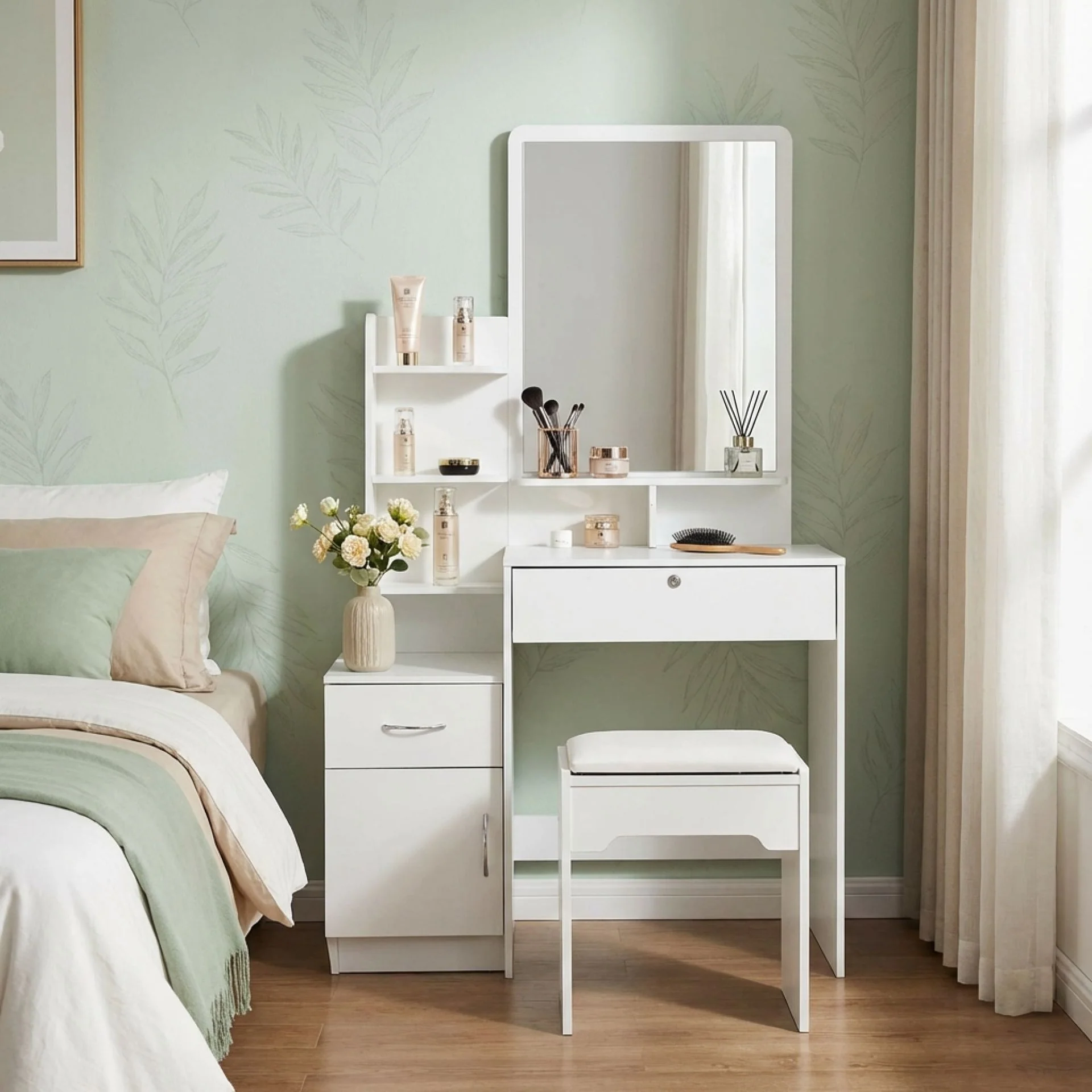 Zinnia 2 Drawer Dressing Table Set 2pcs - White - Image 6