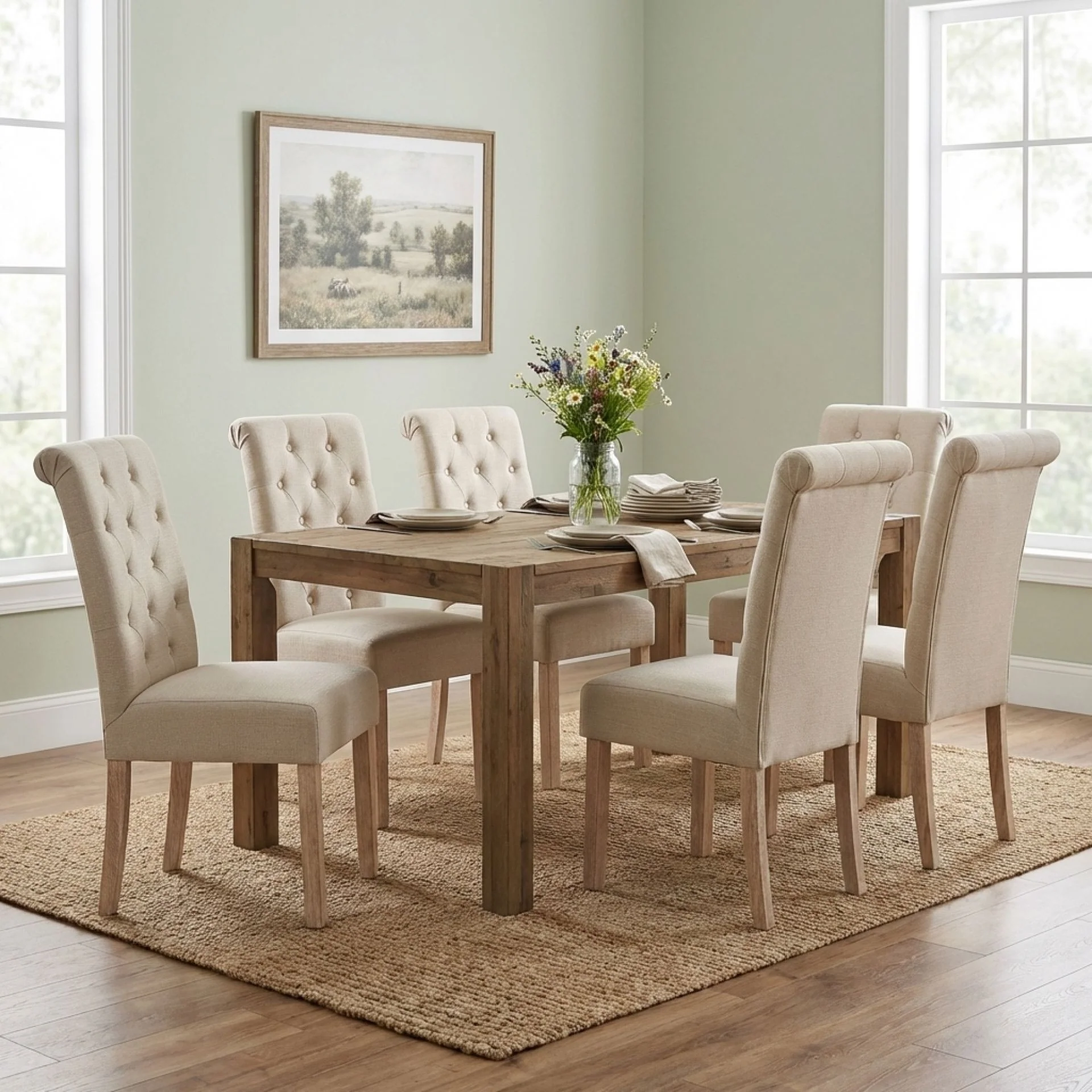 Zoey 6 Piece Upholstered Dining Chair - Beige - Image 3
