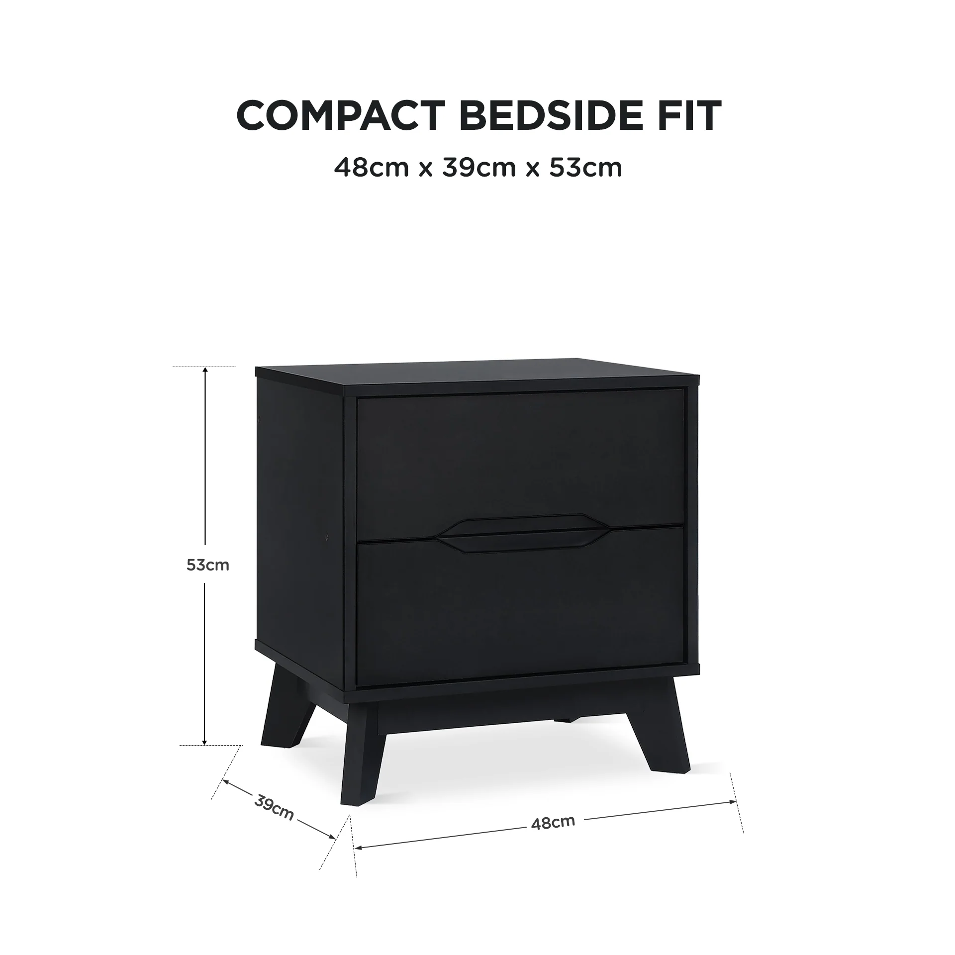Zora 2 Drawer Bedside Table - Black - Image 4